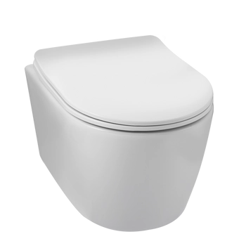 Cuvette WC suspendue Balneo Luxa rimless blanche sans bride avec abattant à fermeture libre en duroplast