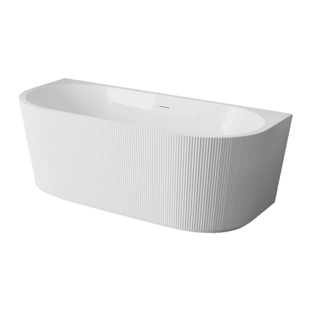 Baignoire à poser murale Balneo VIVA fluted NO RIM 170 x 80 cm acrylique blanc avec cadre en acier inoxydable et 6 pieds stabilisateurs, avec trop-plein et bouchon blanc