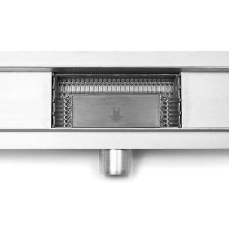 Caniveau de douche au sol Balneo Duplex Next Inox 130 cm bidirectionnel en acier inoxydable brossé, siphon bas et bac de récupération profond