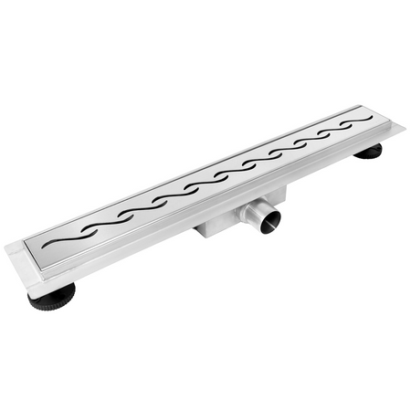 Caniveau de douche au sol Balneo Decor Next Wave 80 cm avec panneau décoratif en acier inoxydable brossé, siphon bas et bac de récupération profond