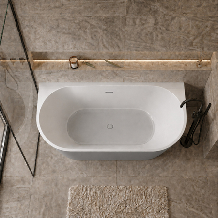 Baignoire à poser murale Balneo VIVA NO RIM 170 x 80 cm acrylique blanc/gris avec cadre en acier inoxydable et 6 pieds stabilisateurs, avec trop-plein et bouchon blanc