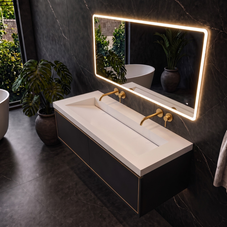 Vasque Veloria Coco White Solid Surface avec bonde linéaire 120 cm
