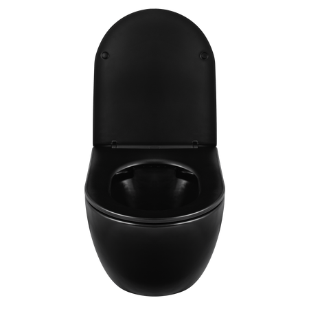 Cuvette WC suspendue Balneo Luna rimless noire sans bride avec abattant à fermeture libre en duroplast