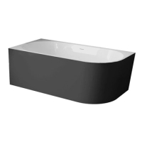 Baignoire à poser d’angle gauche Balneo AVOLA NO RIM 170 x 80 cm acrylique blanc/noir avec cadre en acier inoxydable et 6 pieds stabilisateurs, avec trop-plein et bouchon blanc