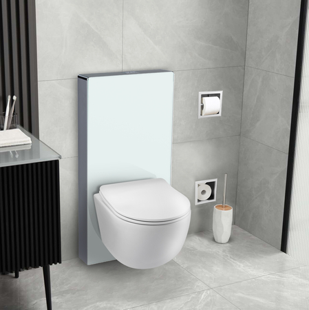 Bâti-support apparent WC Balneo Fix-Frame Glass Milky blanc en verre trempé