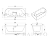 Baignoire à poser d’angle gauche Balneo AVOLA PLUS NO RIM 160 x 75 cm acrylique blanc avec cadre en acier inoxydable et 6 pieds stabilisateurs, avec trop-plein et bouchon blanc