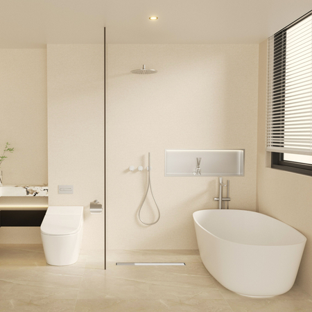 Siphon linéaire de sol Balneo Duplex Next Mirror Silver 100 cm chrome double face en acier inoxydable avec siphon bas et décanteur profond