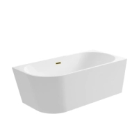 Baignoire îlot d'angle droite Balneo AVOLA 150 x 75 cm blanche, en acrylique, avec cadre en acier inoxydable et 6 pieds stabilisateurs, avec trop-plein et bonde Mirror Gold