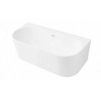 Baignoire à poser murale Balneo VIVA PLUS NO RIM 160 x 75 cm acrylique blanc avec cadre en acier inoxydable et 6 pieds stabilisateurs, avec trop-plein et bouchon blanc