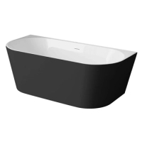Baignoire à poser murale Balneo VIVA NO RIM 150 x 75 cm acrylique blanc/noir avec cadre en acier inoxydable et 6 pieds stabilisateurs, avec trop-plein et bouchon blanc