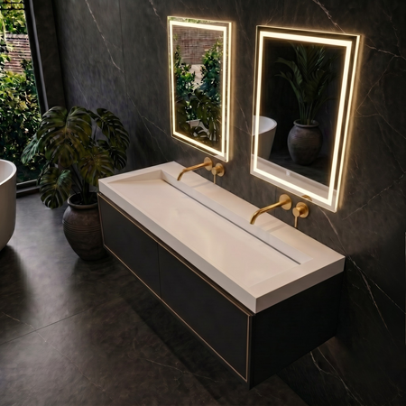 Vasque Veloria Coco White Solid Surface avec bonde linéaire 140 cm