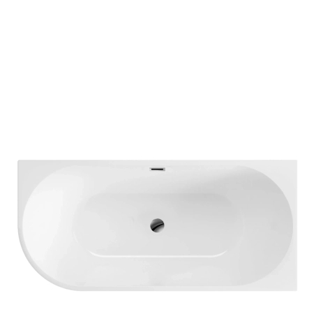 Baignoire îlot d'angle droite Balneo AVOLA 160 x 80 cm blanche, en acrylique, avec cadre en acier inoxydable et 6 pieds stabilisateurs, avec trop-plein et bonde Chrome