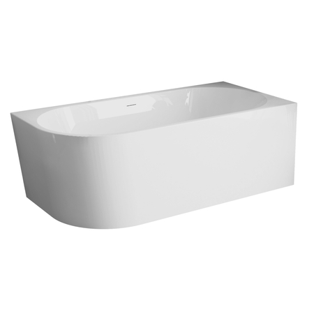 Baignoire à poser d’angle droite Balneo AVOLA NO RIM 150 x 75 cm acrylique blanc avec cadre en acier inoxydable et 6 pieds stabilisateurs, avec trop-plein et bouchon blanc