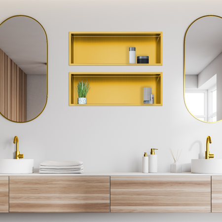 Étagère encastrée Balneo WALL-BOX ONE Gold 60x20x10 cm dorée en acier inoxydable avec cadre