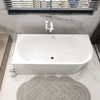 Baignoire îlot d'angle gauche Balneo AVOLA 170 x 80 cm blanche, en acrylique, avec cadre en acier inoxydable et 6 pieds stabilisateurs, avec trop-plein et bonde Chrome