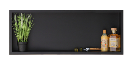 Niche murale Balneo Wall Box One Black 90 x 30 x 10 cm noire en acier inoxydable avec bride