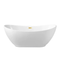 Baignoire îlot Balneo PARMA 170 x 72 cm blanche, en acrylique, avec cadre en acier inoxydable et 6 pieds stabilisateurs, avec trop-plein et bonde Mirror Gold