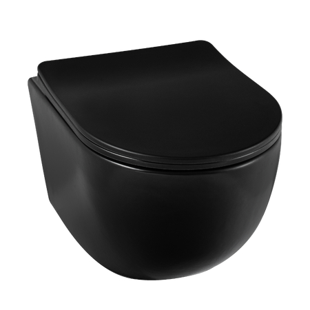 Cuvette WC suspendue Balneo Luna rimless noire sans bride avec abattant à fermeture libre en duroplast