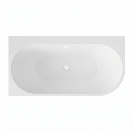 Baignoire à poser d’angle gauche Balneo AVOLA PLUS NO RIM 160 x 75 cm acrylique blanc avec cadre en acier inoxydable et 6 pieds stabilisateurs, avec trop-plein et bouchon blanc