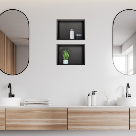 Étagère encastrée Balneo WALL-BOX ONE Black 30x20x10 cm noire en acier inoxydable avec cadre
