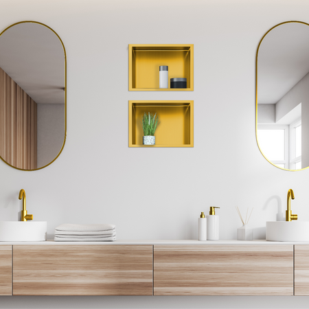 Étagère encastrée Balneo WALL-BOX ONE Gold 30x20x10 cm dorée en acier inoxydable avec cadre