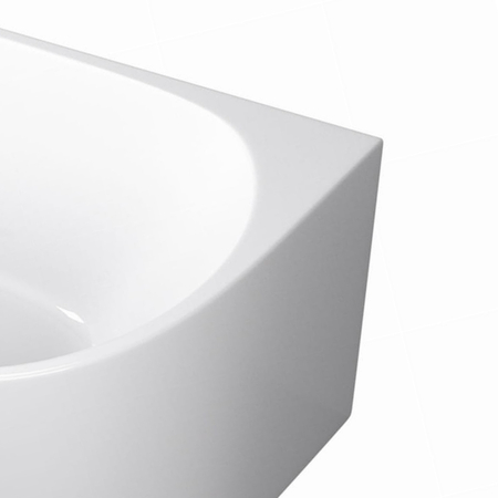 Baignoire à poser d’angle gauche Balneo AVOLA NO RIM 150 x 75 cm acrylique blanc avec cadre en acier inoxydable et 6 pieds stabilisateurs, avec trop-plein et bouchon blanc