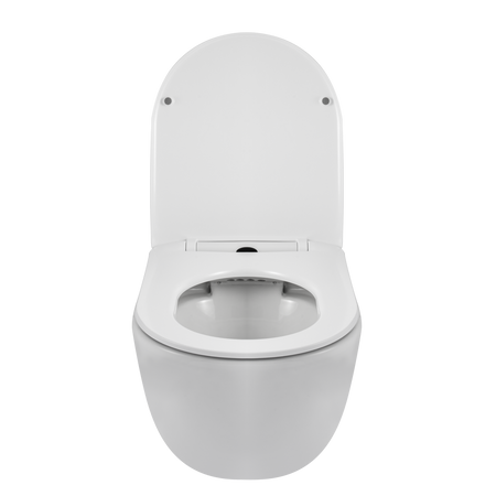 Cuvette WC suspendue Balneo Luna rimless blanche sans bride avec abattant à fermeture libre en duroplast