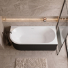 Baignoire à poser d’angle droite Balneo AVOLA fluted NO RIM 150 x 75 cm acrylique blanc/noir avec cadre en acier inoxydable et 6 pieds stabilisateurs, avec trop-plein et bouchon blanc