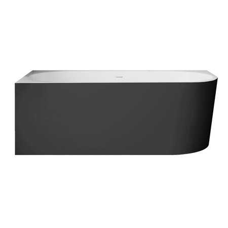 Baignoire à poser d’angle gauche Balneo AVOLA NO RIM 160 x 80 cm acrylique blanc/noir avec cadre en acier inoxydable et 6 pieds stabilisateurs, avec trop-plein et bouchon blanc
