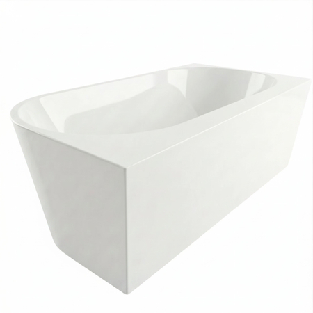 Baignoire à poser d’angle gauche Balneo AVOLA PLUS NO RIM 160 x 75 cm acrylique blanc avec cadre en acier inoxydable et 6 pieds stabilisateurs, avec trop-plein et bouchon blanc