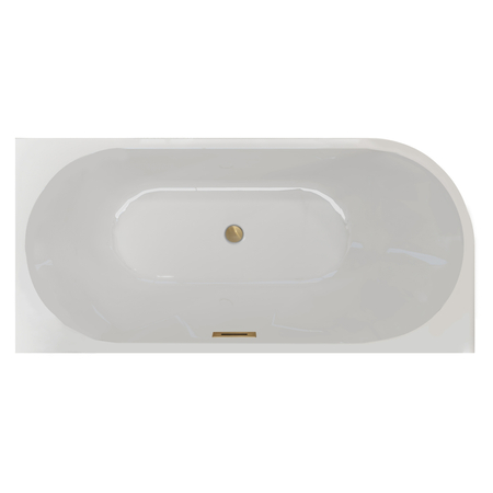 Baignoire îlot d'angle droite Balneo AVOLA 150 x 75 cm blanche, en acrylique, avec cadre en acier inoxydable et 6 pieds stabilisateurs, avec trop-plein et bonde Gold