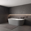 Baignoire à poser murale Balneo VIVA fluted 160 x 75 cm acrylique blanc/gris avec cadre en acier inoxydable et 6 pieds stabilisateurs, avec trop-plein et bouchon blanc