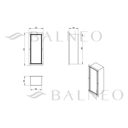 Compartiment brosse WC encastré Balneo Wall Box Brush S Tiles droite en acier inoxydable