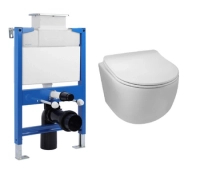 Ensemble WC encastré Balneo bâti-support Fix-Frame Low avec cuvette WC blanche Luna Tornado