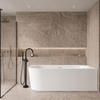 Baignoire à poser d’angle droite Balneo AVOLA NO RIM 150 x 75 cm acrylique blanc avec cadre en acier inoxydable et 6 pieds stabilisateurs, avec trop-plein et bouchon blanc