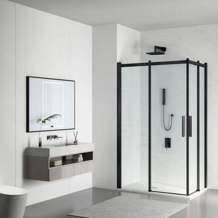 Cabine de douche coulissante Balneo Rio 90 x 100 cm noire transparente