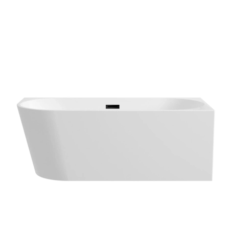Baignoire îlot d'angle droite Balneo AVOLA 160 x 80 cm blanche, en acrylique, avec cadre en acier inoxydable et 6 pieds stabilisateurs, avec trop-plein et bonde Black