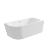 Baignoire îlot d'angle droite Balneo AVOLA 160 x 80 cm blanche, en acrylique, avec cadre en acier inoxydable et 6 pieds stabilisateurs, avec trop-plein et bonde Chrome