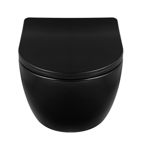 Cuvette WC suspendue Balneo Luna rimless noire sans bride avec abattant à fermeture libre en duroplast