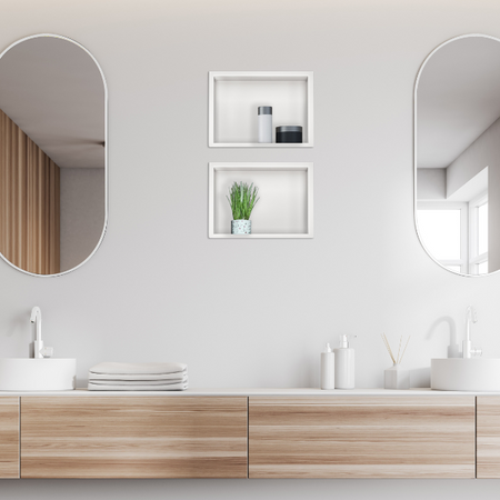 Étagère encastrée Balneo WALL-BOX ONE White 30x20x10 cm blanche en acier inoxydable avec cadre