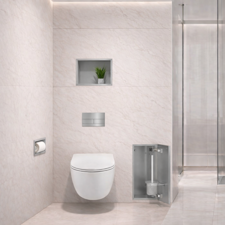 Compartiment brosse WC encastré Balneo Wall Box Brush S Tiles droite en acier inoxydable