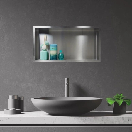 Niche murale Balneo Wall Box One Inox 60 x 30 x 7 cm en acier inoxydable brossé avec bride