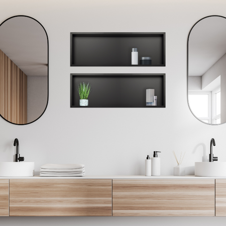 Étagère encastrée Balneo WALL-BOX ONE Black 60x20x10 cm noire en acier inoxydable avec cadre