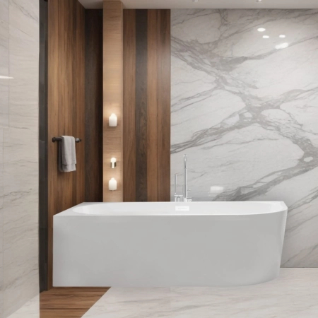 Baignoire îlot d'angle gauche Balneo AVOLA 160 x 80 cm blanche, en acrylique, avec cadre en acier inoxydable et 6 pieds stabilisateurs, avec trop-plein et bonde White