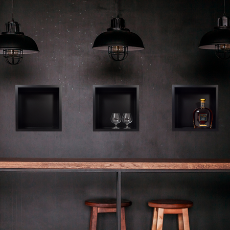 Niche murale Balneo Wall Box One Black 30 x 30 x 7 cm noire en acier inoxydable avec bride
