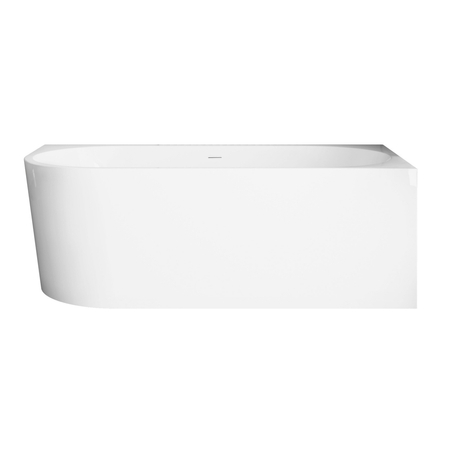Baignoire à poser d’angle droite Balneo AVOLA NO RIM 150 x 75 cm acrylique blanc avec cadre en acier inoxydable et 6 pieds stabilisateurs, avec trop-plein et bouchon blanc