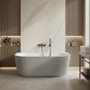 Baignoire à poser murale Balneo VIVA fluted 160 x 75 cm acrylique blanc/gris avec cadre en acier inoxydable et 6 pieds stabilisateurs, avec trop-plein et bouchon blanc
