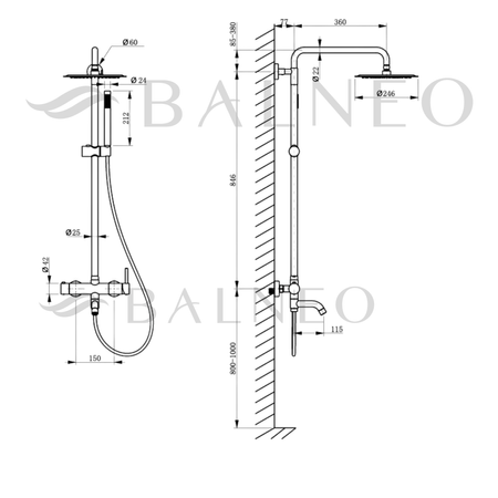 Balneo Cascade mitigeur de douche 1 or