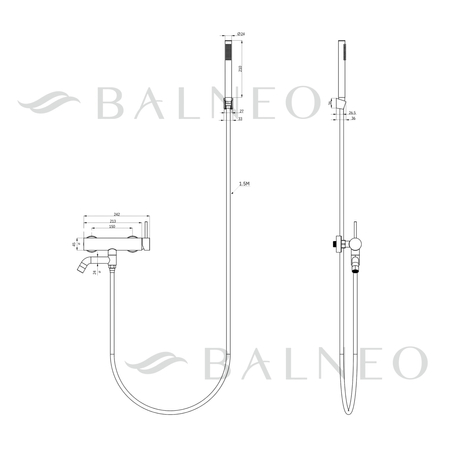 Robinetterie baignoire Balneo Cascade set 1 inox