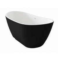 Baignoire à poser Balneo PARMA NO RIM 170 x 72 cm acrylique blanc/noir avec cadre en acier inoxydable et 6 pieds stabilisateurs, avec trop-plein et bouchon blanc